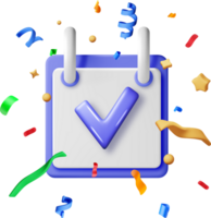 3D spiral wall calendar and check mark in confetti png