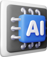 3d AI Chip. Artificial intelligence cpu icon png