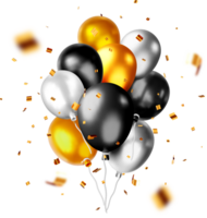 3D Bunch of Metallic Balloon in Golden Confetti png