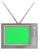 Retro vintage 3D old Television rendering and green screen on monitor png