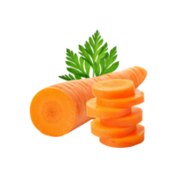 Fresh carrot with slices and green leaf on transparent background png