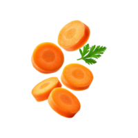 Falling carrot slices with leaf on transparent background png