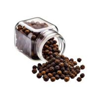 Black pepper fall from a fallen glass jar on transparent background png