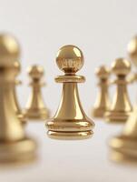 Golden chess pawns suspended in mid air with soft focus, conceptual art for strategy and innovation photo