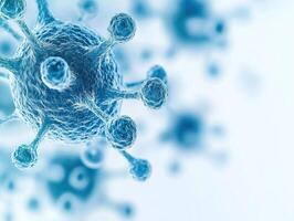 Microscopic view of blue virus particle on light background photo