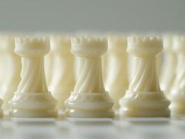 Strategic arrangement of white chess rooks for board game enthusiasts photo
