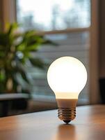 Energy efficient led bulb in a modern lamp for sustainable home decor photo