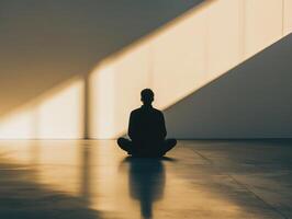 Solitude and reflection. Shadow of a person in calm indoor setting photo
