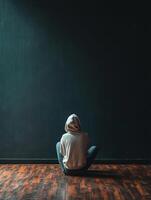 Emotional burnout. Contemplative solitude and reflection photo