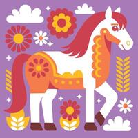A horse with flowers and clouds on a purple background vector