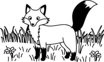 A fox in the grass coloring page vector