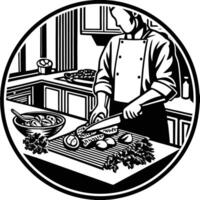 Chef preparing food in kitchen vector