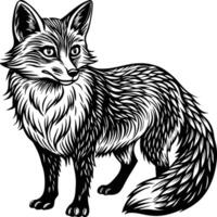 A black and white drawing of a fox vector