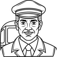 A man in a uniform and hat with a bus vector