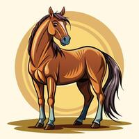 illustration of a brown horse standing in front of a yellow circle vector