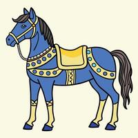 A blue horse with a gold saddle and a gold chain vector