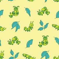 Caterpillar Bitten Leaf Seamless Pattern illustration Design vector