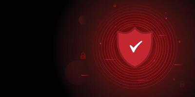 Cyber security technology concept , Shield With Keyhole icon with circle line background , personal data with red background vector