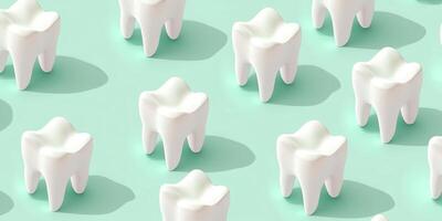 Repeating pattern of stylized white teeth on mint green background photo
