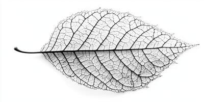 Delicate skeleton of a leaf on white background showcasing intricate veins photo