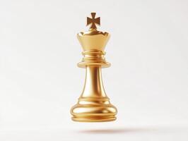 Majestic golden king chess piece floating in mid air on a white background photo