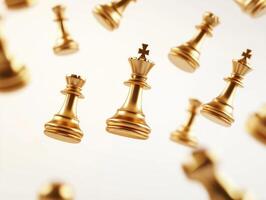 Golden chess pieces floating mid air. Captivating artistic composition photo