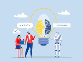 Partnership contact,Businessman matching cyborg idea or artificial intelligence technology futuristic, ai, with brain Machine future cooperation illustrator vector
