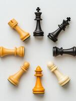 Chess pieces in circular flat lay for game strategy and design concepts photo