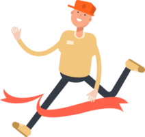 Man Wearing Cap Character Running at Finish Line png