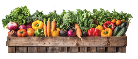 A wooden crate full of fresh vegetables png