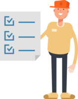 Man Wearing Cap Character and Check List Document png