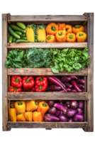 A wooden crate filled with various vegetables png