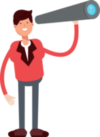 Businessman in Red Suit Character Using Binoculars png