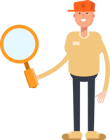 Man Wearing Cap Character Holding Magnifier png