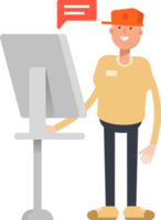 Man Wearing Cap Character Working on Computer png