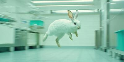 A vibrant and dynamic White Rabbit is caught in motion, showcasing its energetic and agile nature photo