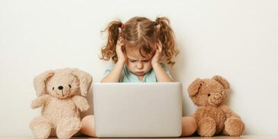 A Child Struggling with Technology and Emotions while Navigating Modern Life During Childhood photo
