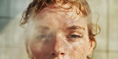 An Emotional Portrait Captured in a Steamy and Inviting Environment Full of Life and Beauty photo