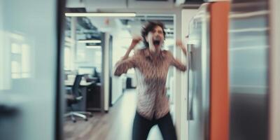 An Energetic Office Environment with an Excited Employee Promoting Positive Vibes and Engagement photo
