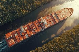 Massive Cargo Ship Gliding Through Serene Waters photo