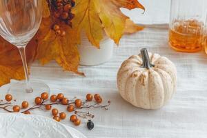 Autumn Table Setting with Mini Pumpkin photo