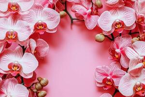 Delicate Pink Orchids on a Vibrant Background photo