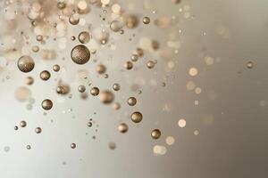 Golden Glittering Bubbles Floating in Soft Light photo