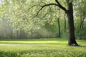 Sunlit Serenity A Peaceful Forest Scene photo