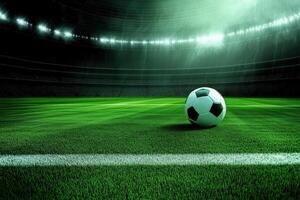 Soccer Ball on Illuminated Stadium Field photo