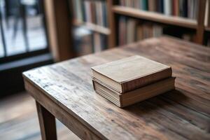 Timeless Books Resting on Rustic Table photo