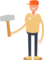Man Wearing Cap Character Holding Hammer Tool png