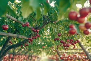 Ripe Cherry Orchards Under Sunlight photo