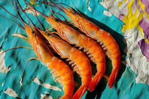Vivid Fresh Prawns on Vibrant Background photo