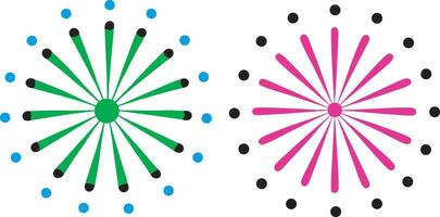 Minimalistic firework-inspired radial line patterns in black, blue, yellow, and purple for digital use and design ideas vector